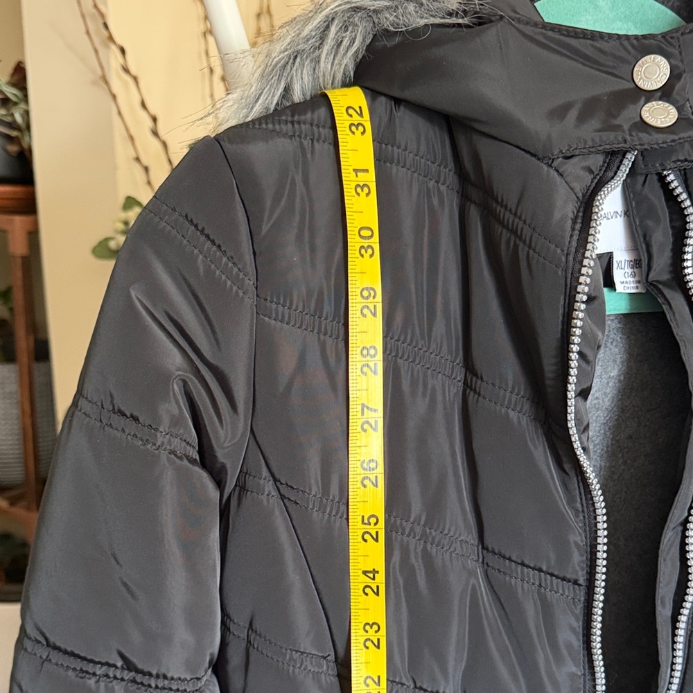 Calvin Klein Kids Black Puffer Coat with Fur Hood - Picture 15 of 16